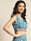 Women Teal Floral Sleeveless Crop Top