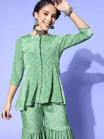 Women Green Tie & Dye Peplum Top