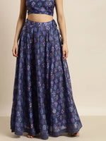 Women Purple Mughal Floral Anarkali Skirt