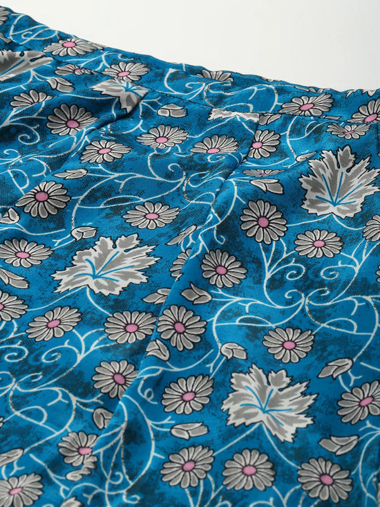 Women Teal Floral Aanrkali Skirt