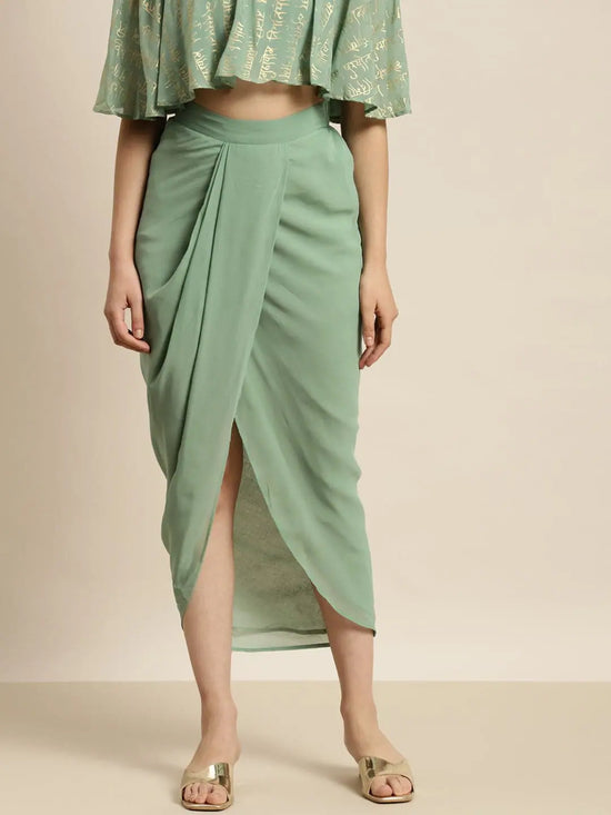 Women Green Pleated Dhoti Skirt