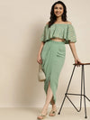 Women Green Pleated Dhoti Skirt