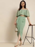 Women Green Pleated Dhoti Skirt