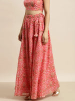 Women Peach Chanderi Mughal Floral Anarkali Skirt