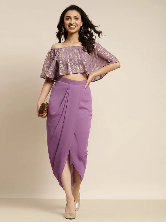 Women Purple Pleated Dhoti Skirt