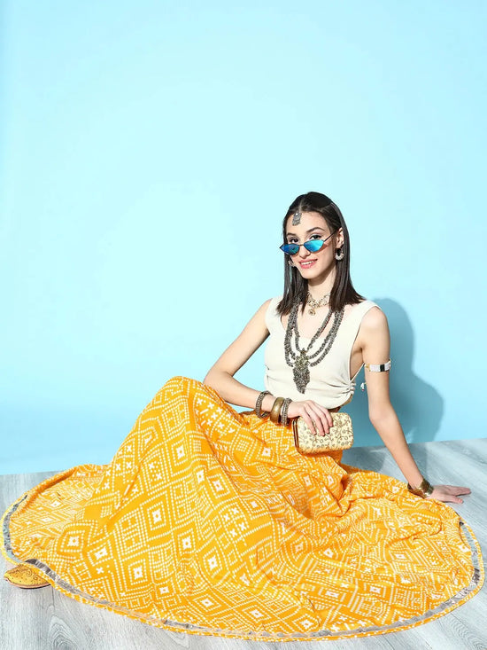 Women Yellow Tie & Dye Pocket Anarkali Skirt