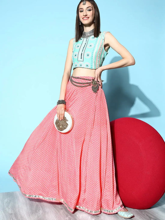 Women Pink Tie & Dye Pocket Anarkali Skirt