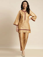 Women Beige Mirror Lace Kurta With Pencil Pants