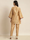 Women Beige Mirror Lace Kurta With Pencil Pants