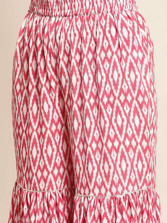 Women Red Ikat Shirt With Sharara Pants