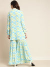 Women Blue & Green Ikat Shirt With Sharara Pants