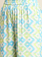 Women Blue & Green Ikat Shirt With Sharara Pants