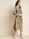 Women Grey Organza Ruffle Dupatta Kurta With Pencil Pants