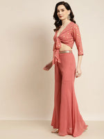 Women Rust Foil Print Crop Top With Sharara Pants