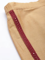 Women Beige Mirror Lace Pencil Pants