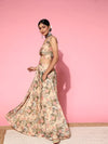 Women Beige Floral Crop Top with Anarkali Skirt-SHSET95137XS