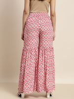 Women Red Ikat Print Flared Sharara Pants