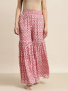 Women Red Ikat Print Flared Sharara Pants