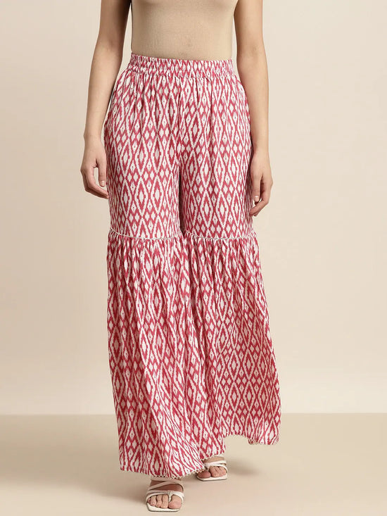 Women Red Ikat Print Flared Sharara Pants