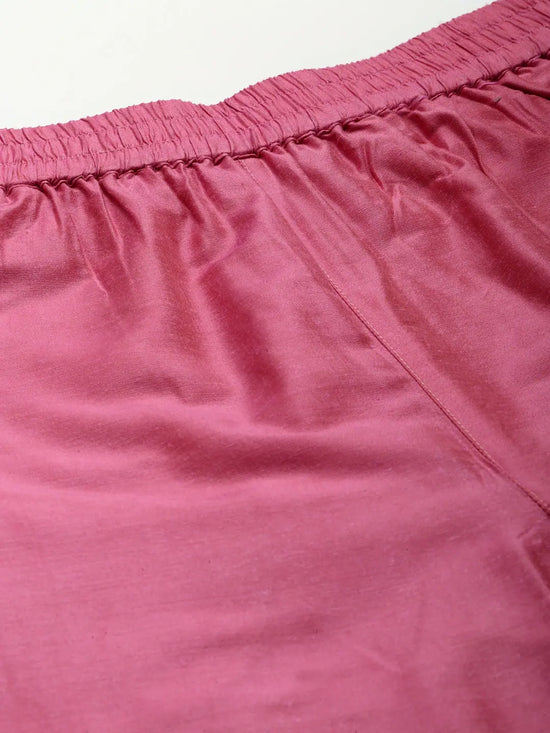 Women Pink Chanderi Inlay Pocket Pants