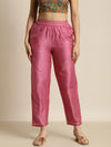 Women Pink Chanderi Inlay Pocket Pants