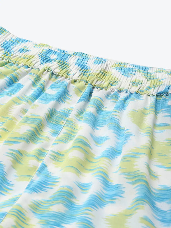 Women Blue & Green Ikat Print Flared Sharara Pants