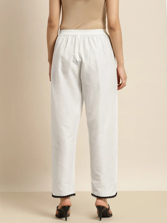 Women Off White Scalloped Lace Tulip Pants