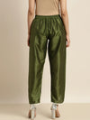 Women Olive Scalloped Lace Tulip Pants