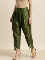 Women Olive Scalloped Lace Tulip Pants