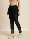 Women Black Organza Insert Pencil Pants