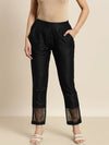 Women Black Organza Insert Pencil Pants