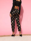 Women Black Brocade Jacquard Pencil Pants