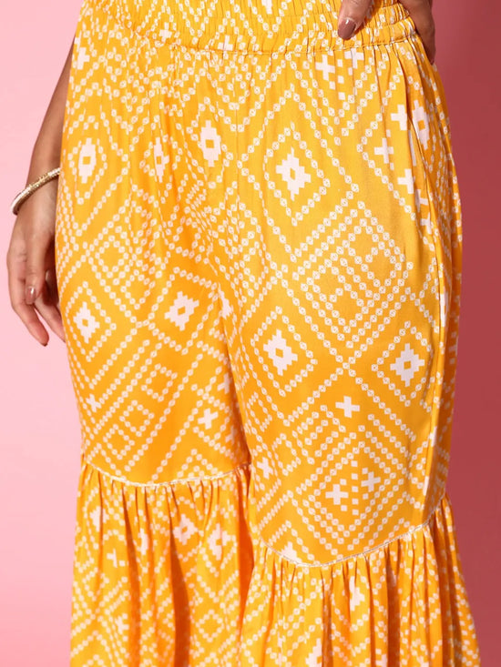 Women Yellow Tie & Dye Frilly Sharara