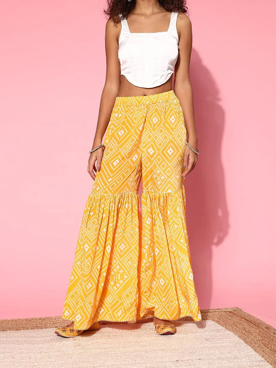 Women Yellow Tie & Dye Frilly Sharara