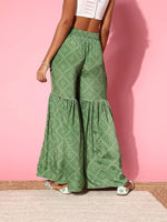 Women Green Tie & Dye Frilly Sharara