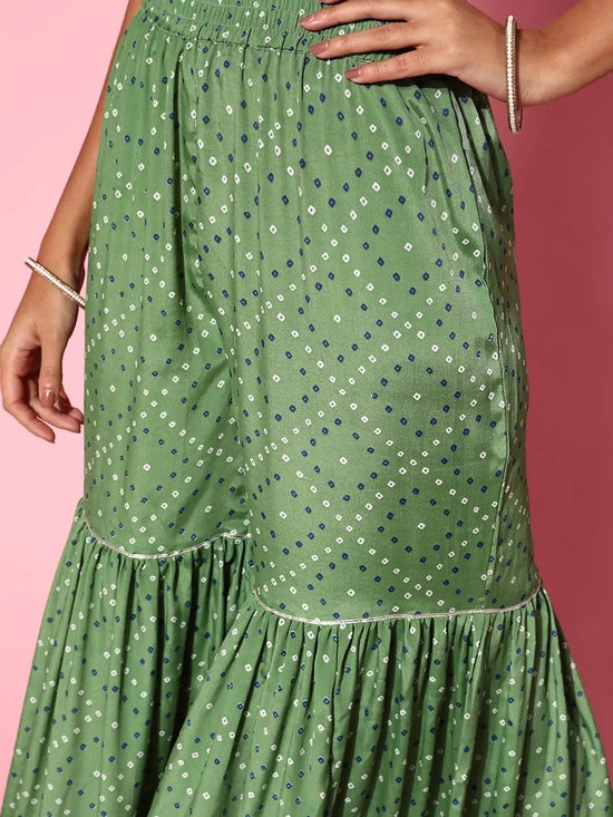 Women Green Tie & Dye Frilly Sharara