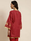 Women Maroon Elephant Border Foil Print Short Kurta