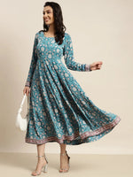 Women Teal Floral Anarkali Dress