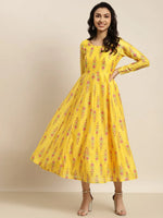 Women Yellow Floral Aanrkali Dress