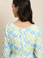 Women Blue & Green Ikat Anarkali Maxi Dress