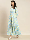 Women Blue & Green Ikat Anarkali Maxi Dress