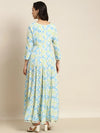 Women Blue & Green Ikat Anarkali Maxi Dress