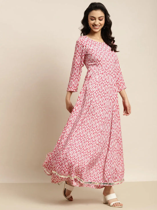 Women Red Ikat Anarkali Maxi Dress