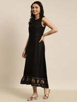 Women Black Elephant Border Foil Print Dress