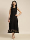 Women Black Elephant Border Foil Print Dress