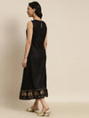 Women Black Elephant Border Foil Print Dress