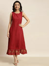 Women Maroon Elephant Border Foil Print Dress