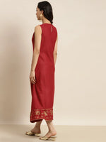 Women Maroon Elephant Border Foil Print Dress