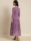 Women Purple Foil Print Tiered Maxi Dress