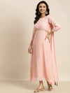 Women Baked Pink Embroidered Belt Dupatta Dress